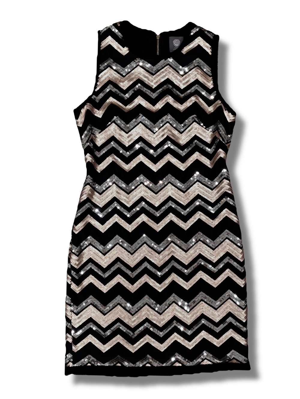 Vince Camuto Women’s Black Sequin Chevron Sheath Dress Size 8 Party Holidays